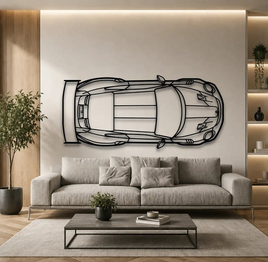 Porsche 911 GT2 RS Top View Metal Wall Art - DopeCars